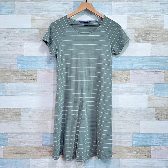 Free Fly Raglan Sleeve T Shirt Dress Green White Stripe Casual Womens Small - Picture 1 of 6
